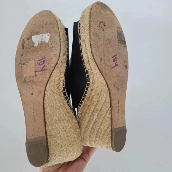 Celine Paris black leather zipper open tore ankle bootie wedge Espadrille 7 - Picture 7 of 14